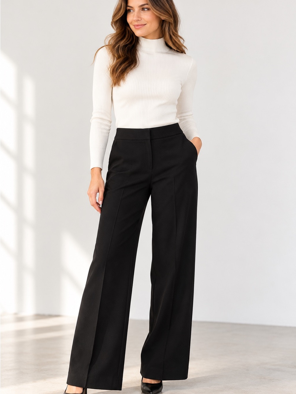 J.Crew Wool Cashmere Wide Leg Trousers Black Size 6 Fully Lined
